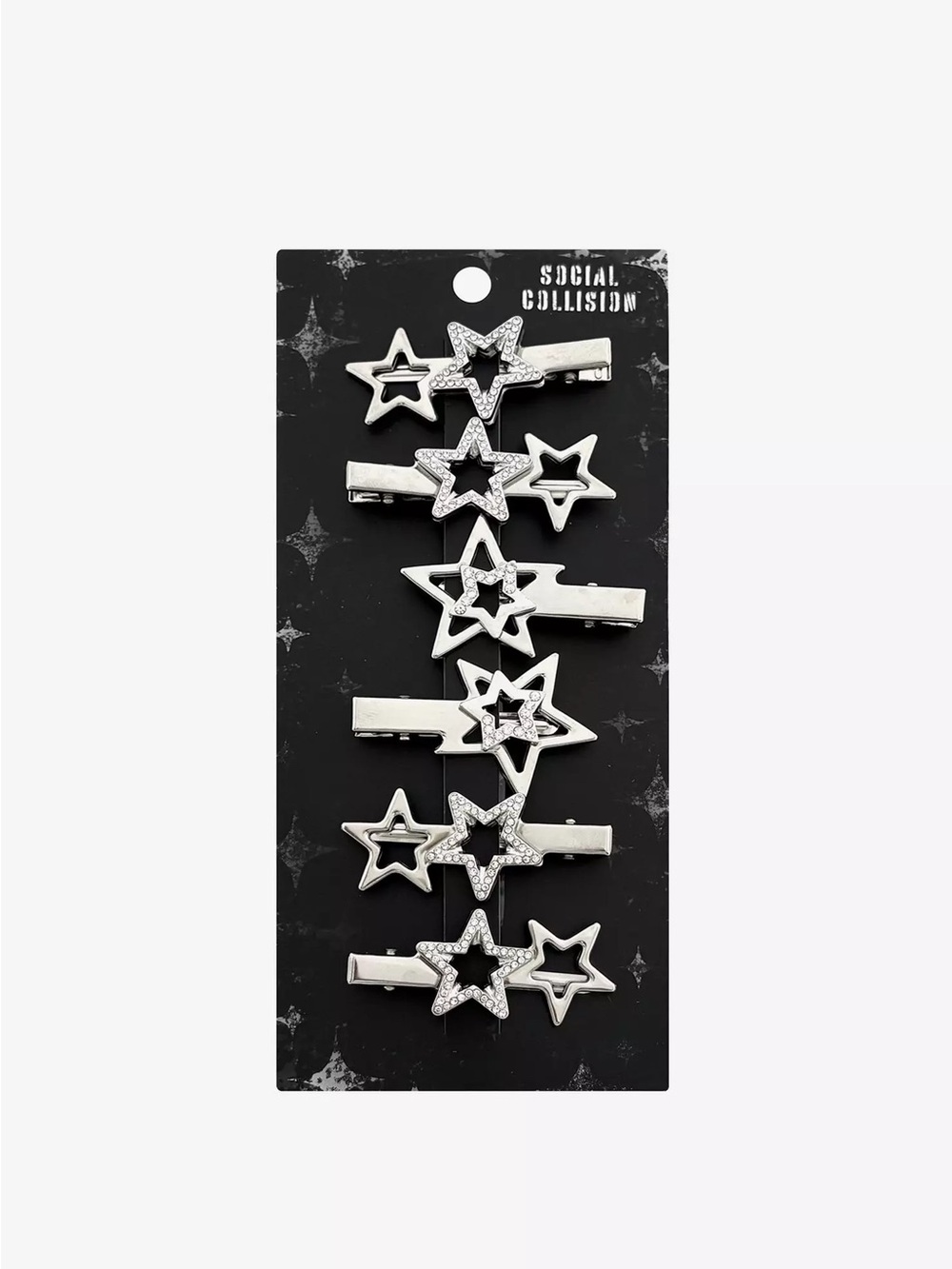 Silver Star Gem Hair Clips - Set of 6